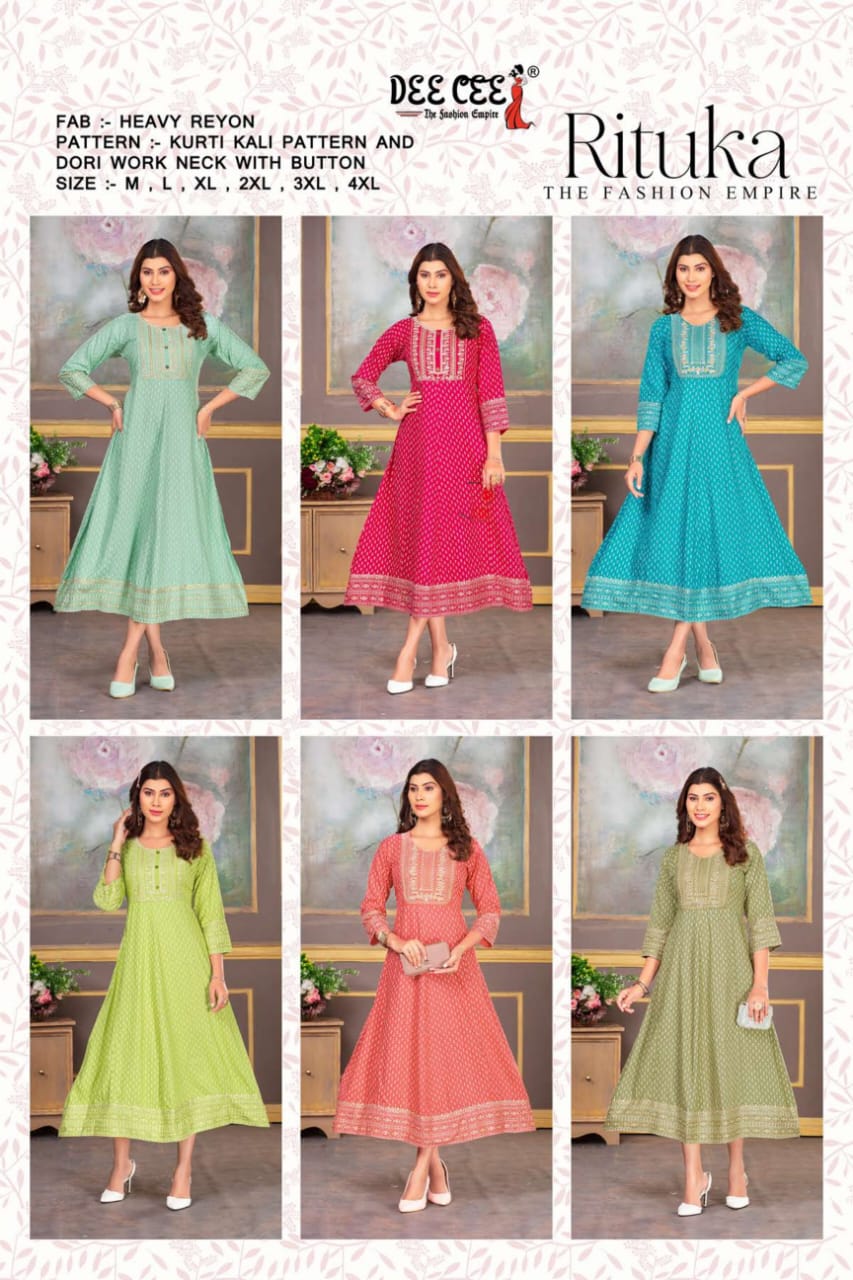 Rituka By Dee Cee Printed Wholesale Long Anarkali Kurtis Orders In India